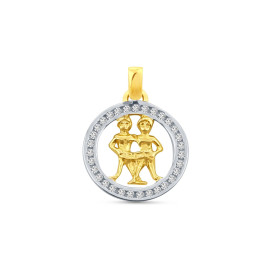 Prívesok z kombinovaného zlata so zirkónmi v tvare kruhu znamenie Blíženci 