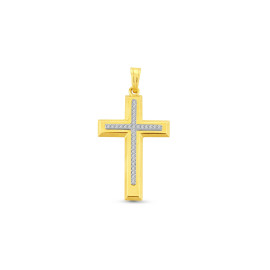 Prívesok zo žltého zlata so zirkónmi v tvare kríža