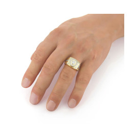 Pánsky prsteň zo žltéhoa bieleho zlata so zirkónmi s motívom hlavy Medúzy