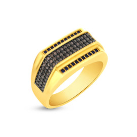 Pánsky prsteň zo žltého zlata s hnedými a modrými kameňmi 