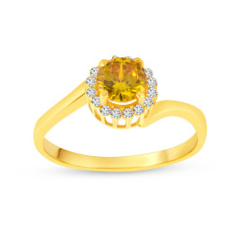 Prsteň zo žltého zlata so zirkónmi a žltým kameňom 