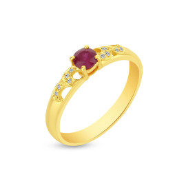 Briliantový prsteň zo žltého zlata s diamantami a rubínom