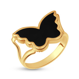 Prsteň zo žltého zlata v tvare motýľa s ónyxom