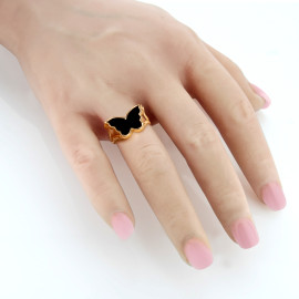 Prsteň zo žltého zlata v tvare motýľa s ónyxom
