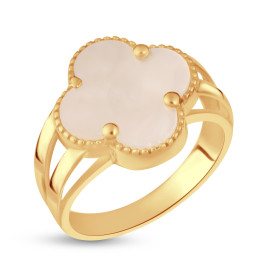 Prsteň zo žltého zlata v tvare štvorlístka s perleťou