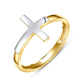 Prsteň zo žltého a bieleho zlata v tvare krížika - Azalea