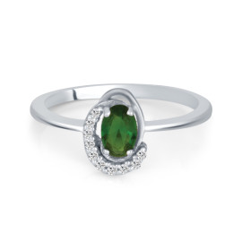 Prsteň z bieleho zlata so zirkónmi a zeleným kameňom v tvare oválu - Callista