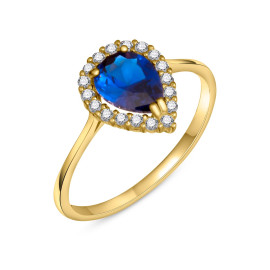 Prsteň zo žltého zlata so zirkónmi a modrým kameňom - Azura