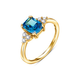 Prsteň zo žltého zlata s modrým kameňom a zirkónmi - Eowyn