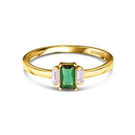 Prsteň zo žltého zlata so zeleným kameňom a zirkónmi - Elara