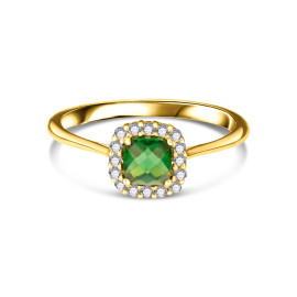 Prsteň zo žltého zlata so zeleným kameňom a zirkónmi - Varinia