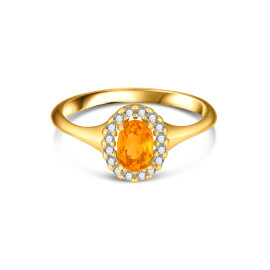 Prsteň zo žltého zlata s oranžovým kameňom a zirkónmi - Lysandra
