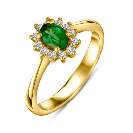 Diamantový zásnubný prsteň zo žltého zlata so smaragdom - Evensong