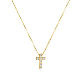 Diamantový náhrdelník zo žltého zlata v tvare krížika - Celestine
