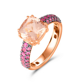 Prsteň z ružového zlata so zafírmi a morganitom - Thalassa