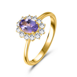 Diamantový prsteň zo žltého zlata s tanzanitom - Euphemia