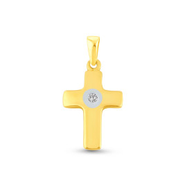 Prívesok krížik zo žltého a bieleho zlata so zirkónom v tvare kríža