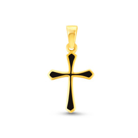 Prívesok zo žltého zlata v tvare kríža s emailom