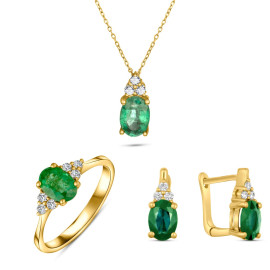 Diamantový set šperkov so smaragdom - Rosalinde