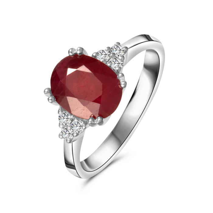 Prsteň z 18k bieleho zlata s rubínom a diamantmi 