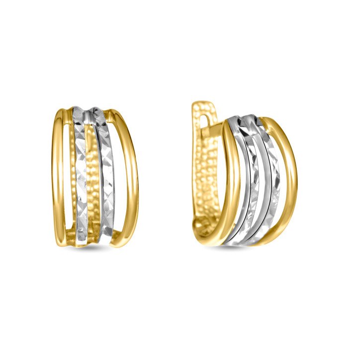 Náušnice z kombinovaného zlata s jemným gravírom - Kaisley