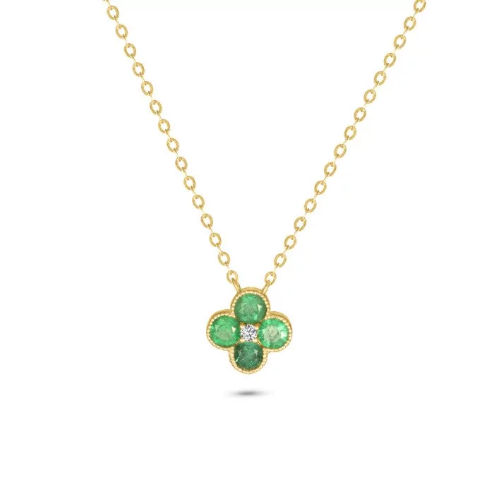 Diamantový náhrdelník kvietok so smaragdom