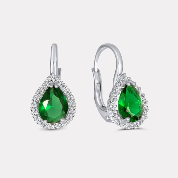 Náušnice v tvare slzy so smaragdom a zirkónmi - Holland