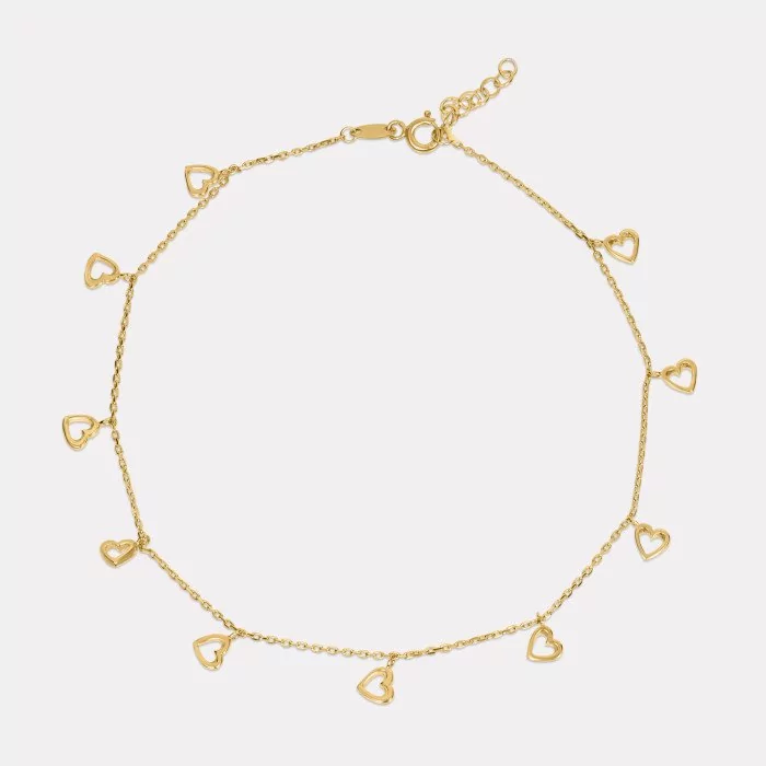 Náramok na nohu s visiacimi srdiečkami