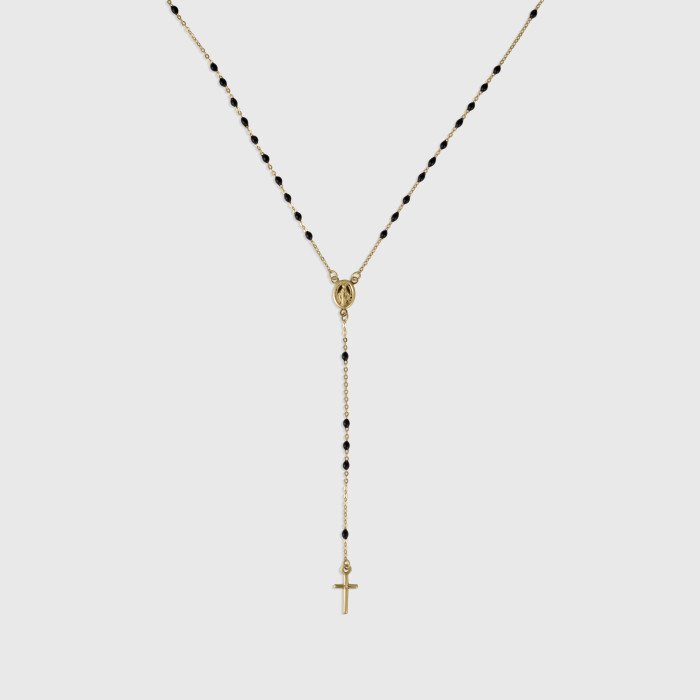 Náhrdelník ruženec s ónyxom zo žltého zlata 