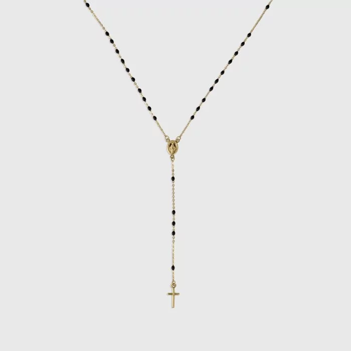 Náhrdelník ruženec s ónyxom zo žltého zlata 