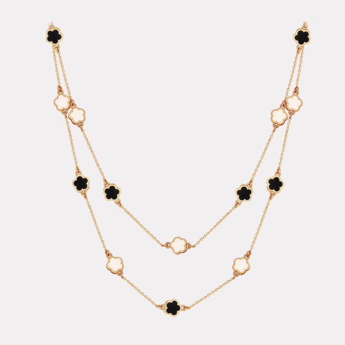 Náhrdelník štvorlístok s ónyxom a perleťou