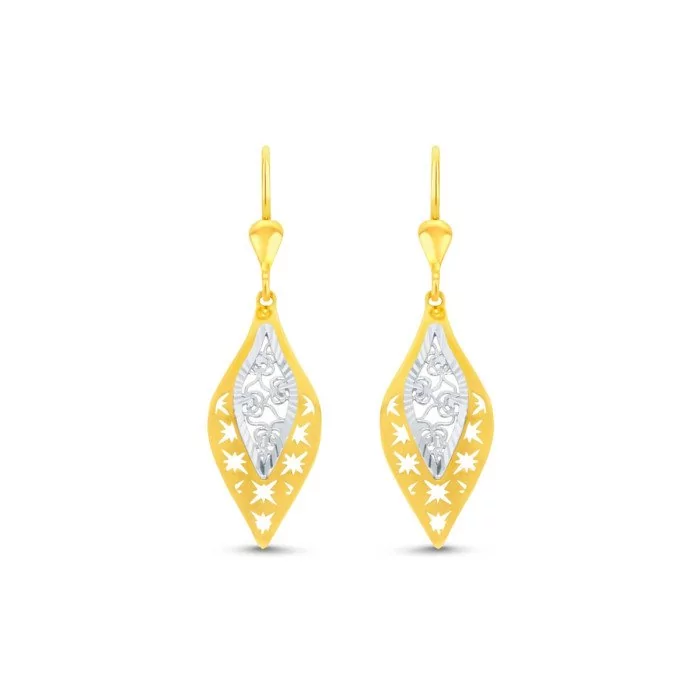 Vysiace náušnice zo žltého a bieleho zlata s filigránou