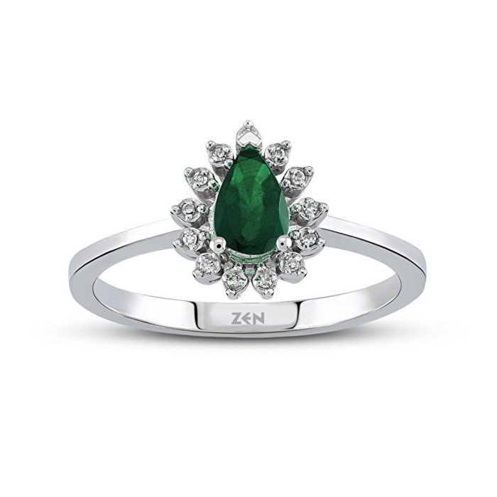 Diamantový prsteň so smaragdom z bieleho zlata - Netta