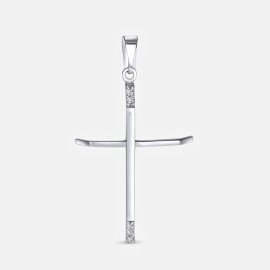 Prívesok krížik z bieleho zlata so zirkónmi 
