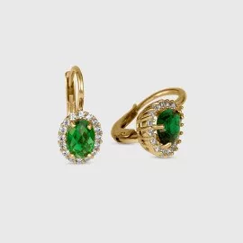 Náušnice so simulovaným smaragdom a zirkónmi - Skyll