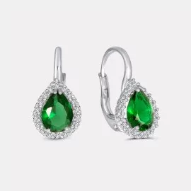 Náušnice v tvare slzy so smaragdom a zirkónmi - Holland