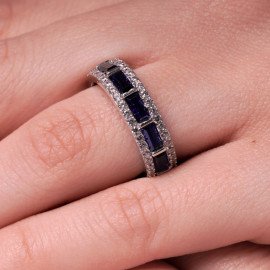 Prsteň so simulovaným zafírom a zirkónmi - Jaylani