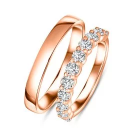 Svadobné obrúčky 3mm z ružového zlata so zirkónmi - Zephyrine