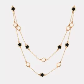 Náhrdelník štvorlístok s ónyxom a perleťou 