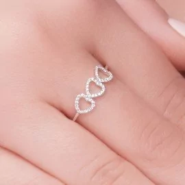 Zlatý prsteň diamantové srdcia z 18k bieleho zlata