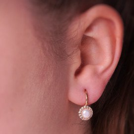 Náušnice s perlou a zirkónmi zo žltého zlata - Mária