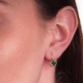 Náušnice štvorlístok s malachitom zo žltého zlata - Bonnie