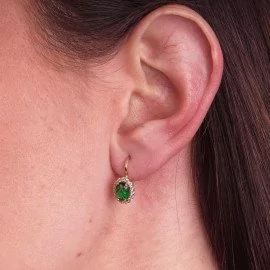 Náušnice so simulovaným smaragdom a zirkónmi - Skyll