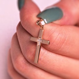 Prívesok zo žltého zlata krížik so zirkónom - Jaylani