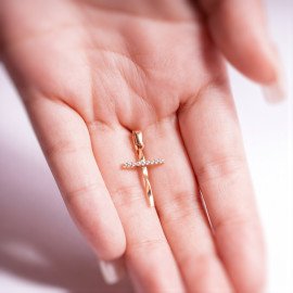 Prívesok zo žltého zlata v tvare krížika so zirkónmi - Gemma
