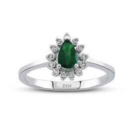 Diamantový prsteň so smaragdom z bieleho zlata - Netta