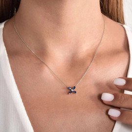 Náhrdelník z bieleho zlata s diamantami a zafírmi - Jordyn