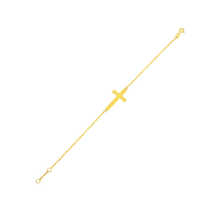 Náramok zo žltého zlata s pilovanou  retiazkou a s príveskom kríža   