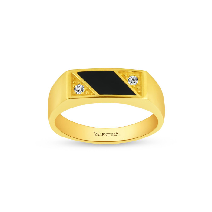 Pánsky prsteň zo žltého zlata so zirkónmi a ónyxom