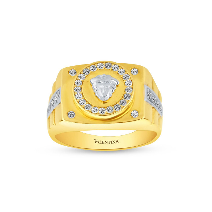 Pánsky prsteň zo žltéhoa bieleho zlata so zirkónmi s motívom hlavy Medúzy